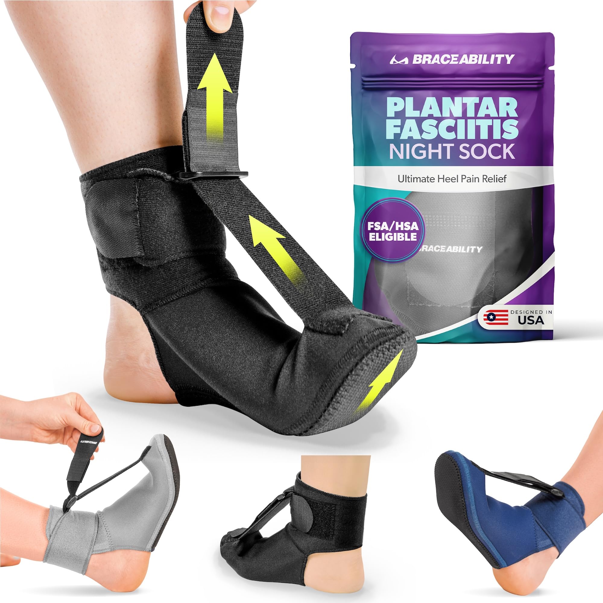 BraceAbility Plantar Fasciitis Night Splint Sock - Soft Plantar Fascia Brace for Sleeping, Achilles Tendonitis, Foot Drop, Heel Pain - Plantar Fasciitis Relief Night Splint for Women and Men (Medium)-image-2