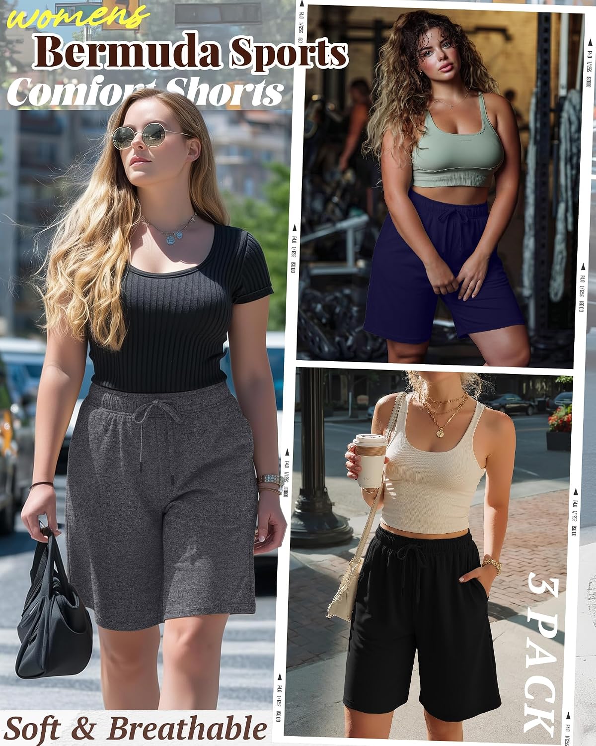 Evervibe 3 Pack Plus Size Bermuda Shorts for Women Comfy Loose Casual Drawstring Sweat Pants with Pockets XL-5XL