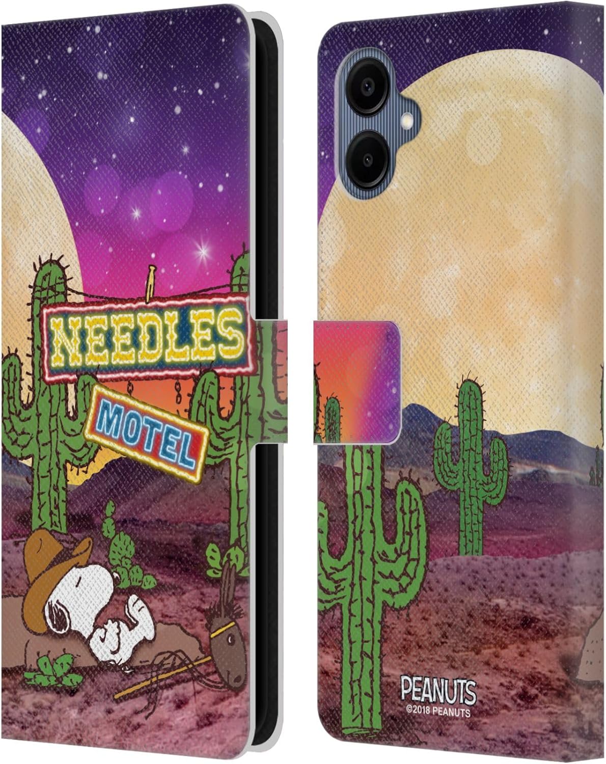Head Case Designs Officially Licensed Peanuts Nebula Cactus Needles Snoopy Space Cowboy Leather Wallet Case Compatible with Samsung Galaxy A06 4G / 5G