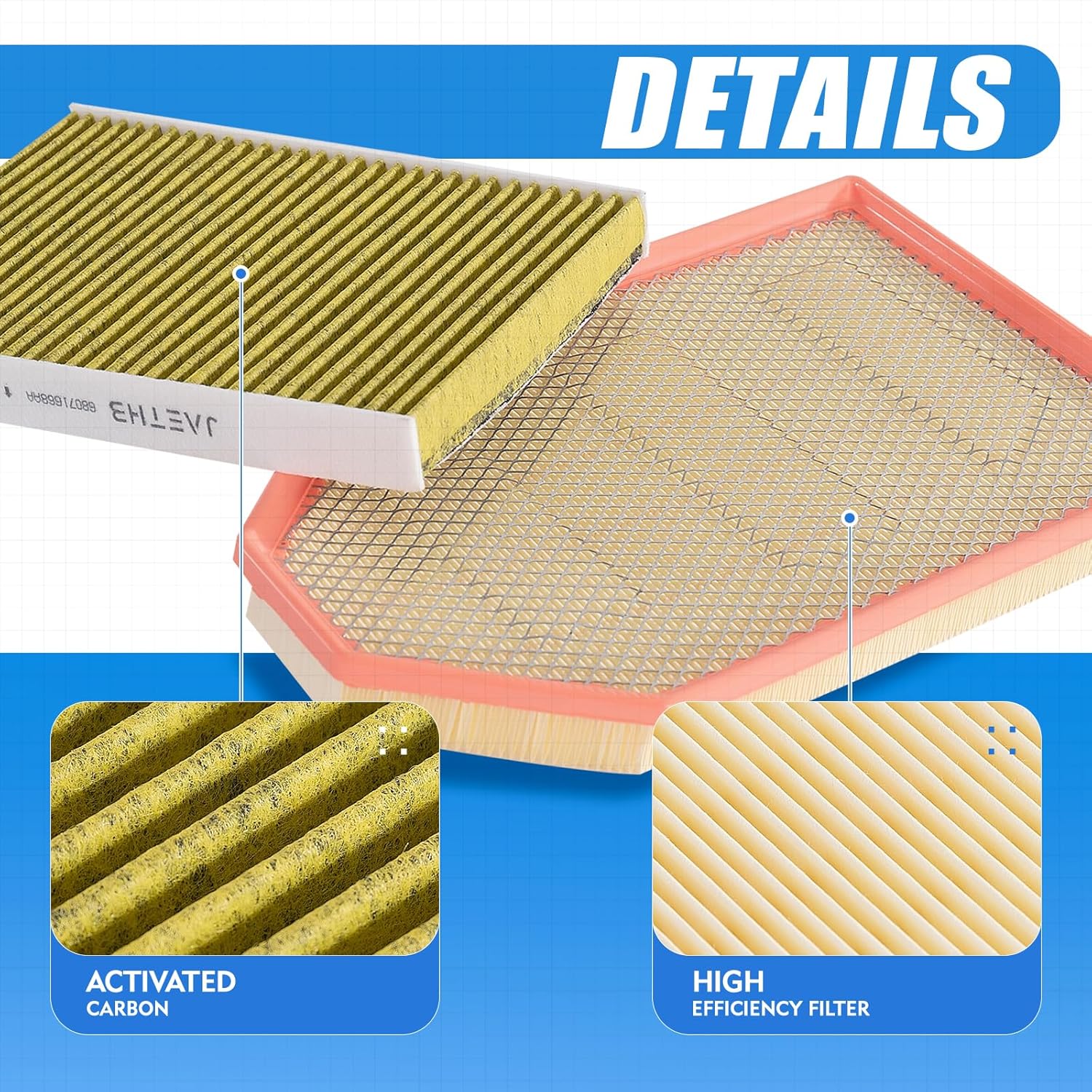68071668AA+04861746AB Engine and Cabin Air Filter Kit for Chrysler 300 2011-2023, 300C 2023 & Dodge Challenger Charger 2011-2023, 3.6L 5.7L 6.4L 6.2L Replace: 68535614AA 04861746AA CA11257 CF11668