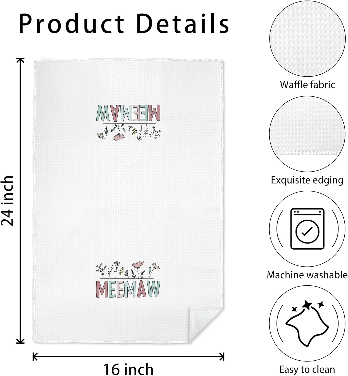 Meemaw Grandma Gifts Kitchen Towels, Grandma Gift from Grandkids Dish Tea Towels, Meemaw Grandmother Gifts for Birthday Christmas Decorative Hand Towel for Bathroom Kitchen, 16x24 Inch - Image 6