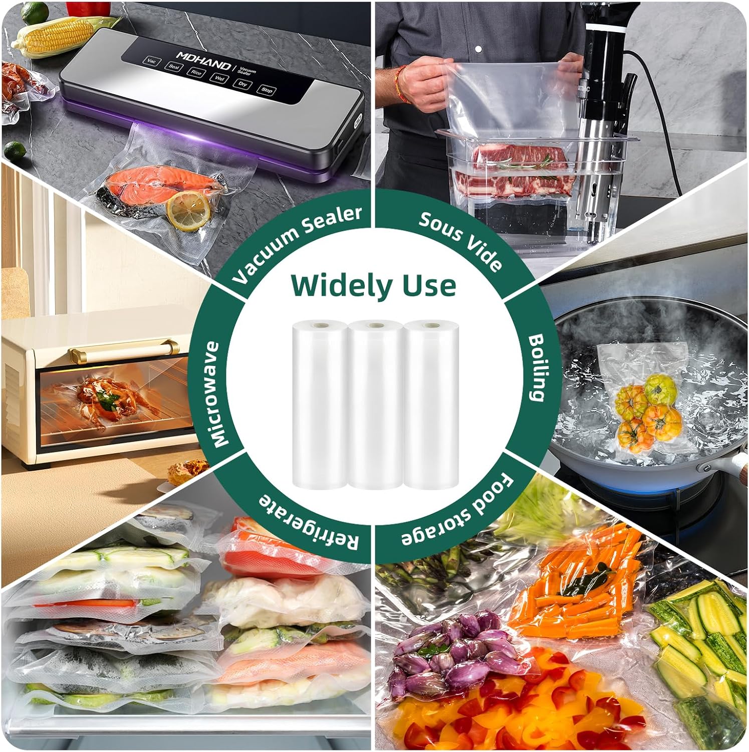 Vacuum Sealer Bags for Food 11in x 20ft x 3Rolls - Food Saver Vacuum Sealer Bags Rolls for VAC Food, Meal Prep or Sous Vide, Food Saver Bag for Home and Kitchen Use