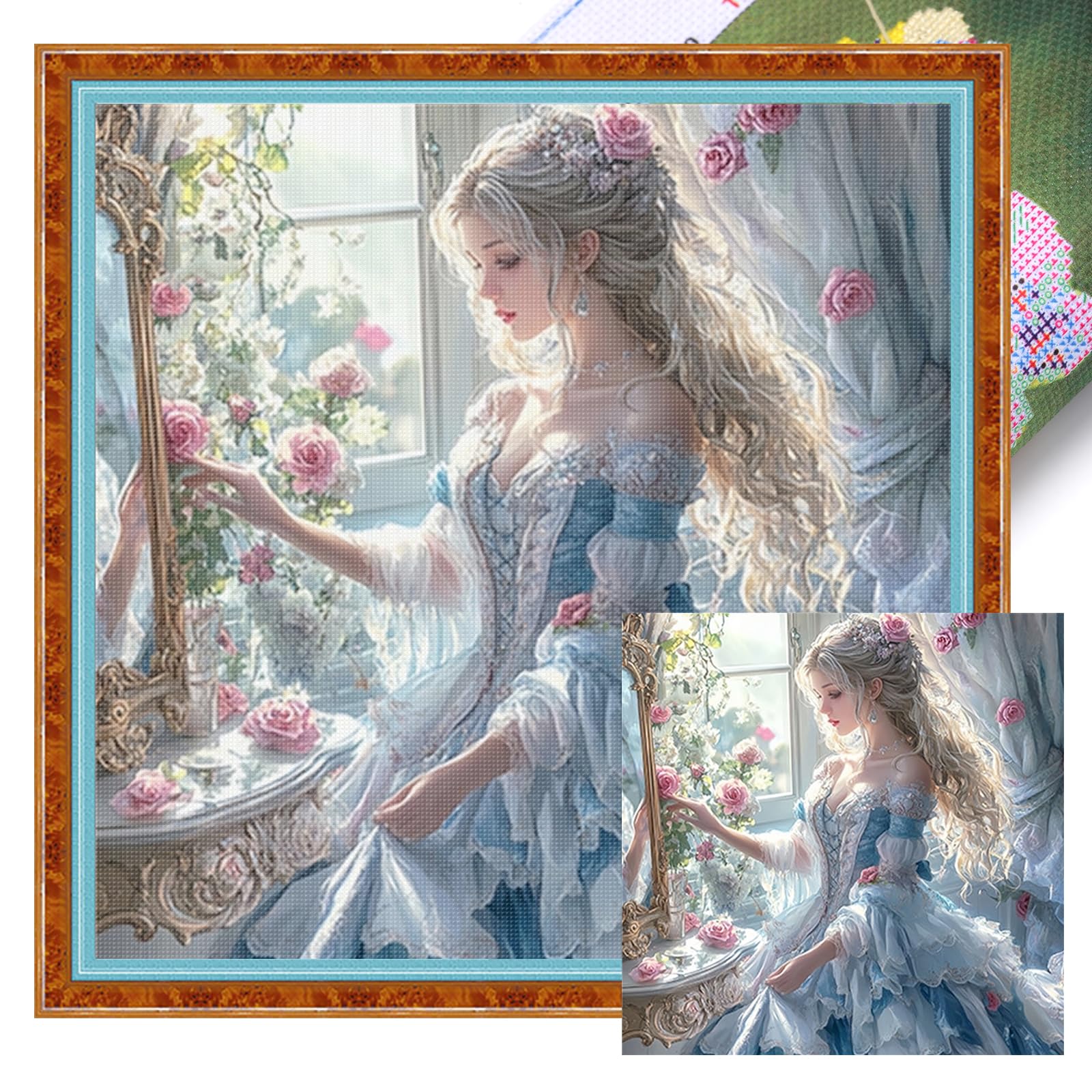 Girl Full 11CT DIY Stamped Needlework Embroidery Kit 45x45cm Printed Cross-Stitch Kits Embroidery Needlepoint Starter Kits for Adults Home Decor