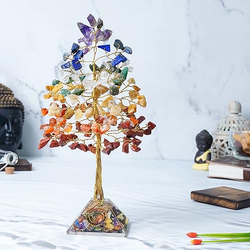 Miniatura 34 de Árbol de la vida de chakras de aventurina amarilla, árbol de cristal para energía positiva, decoración de Feng Shui, árbol de piedras preciosas