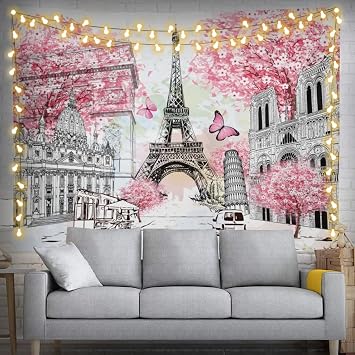 Paris Eiffel Tower Tapestry European City Tapestry 60" X 40" Landscape Wall Hanging Party Decorations Home Decor For Bedroom Living Room Dorm 150 X 100cm