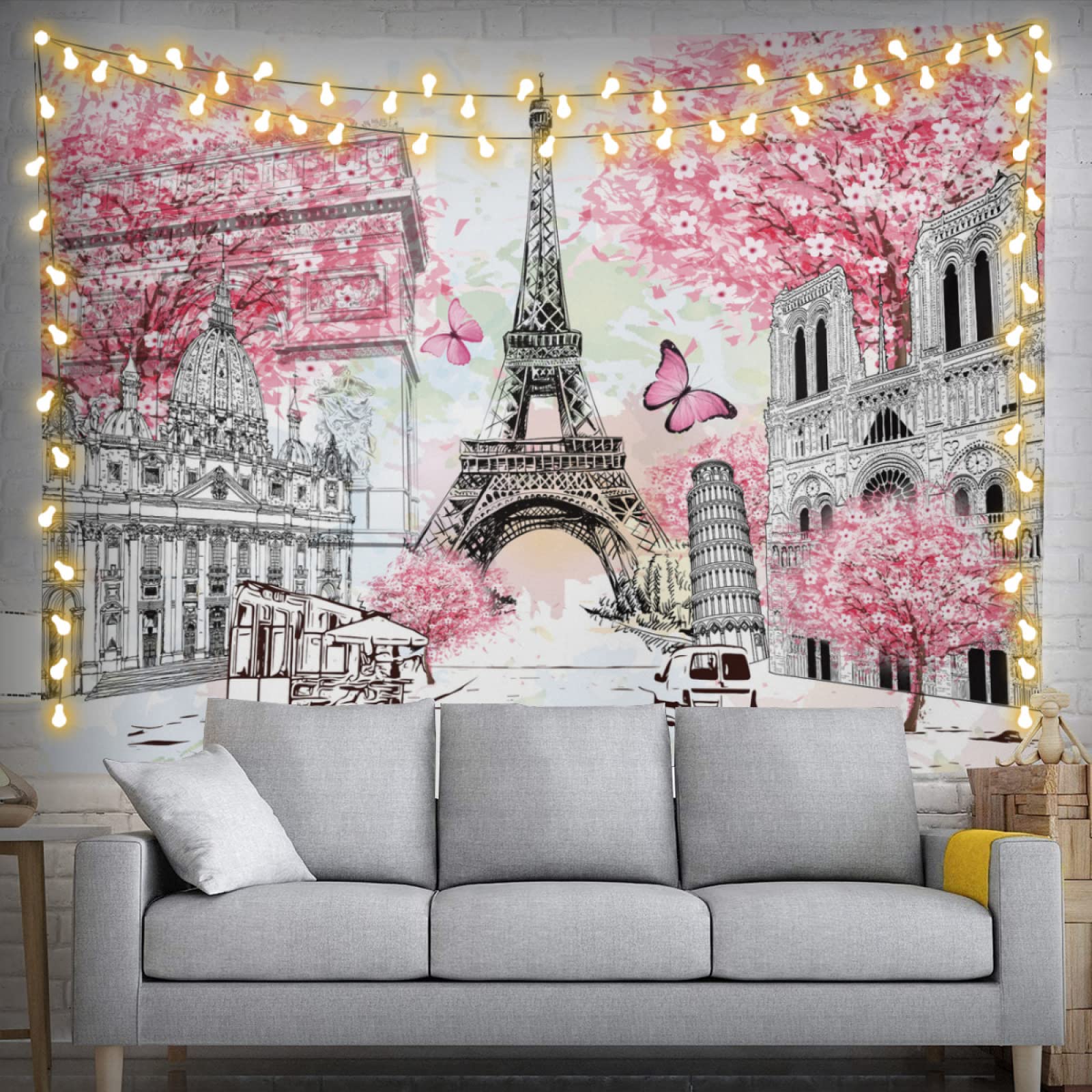 Paris Eiffel Tower Tapestry European City Tapestry 60" X 40" Landscape Wall Hanging Party Decorations Home Decor For Bedroom Living Room Dorm (150 X