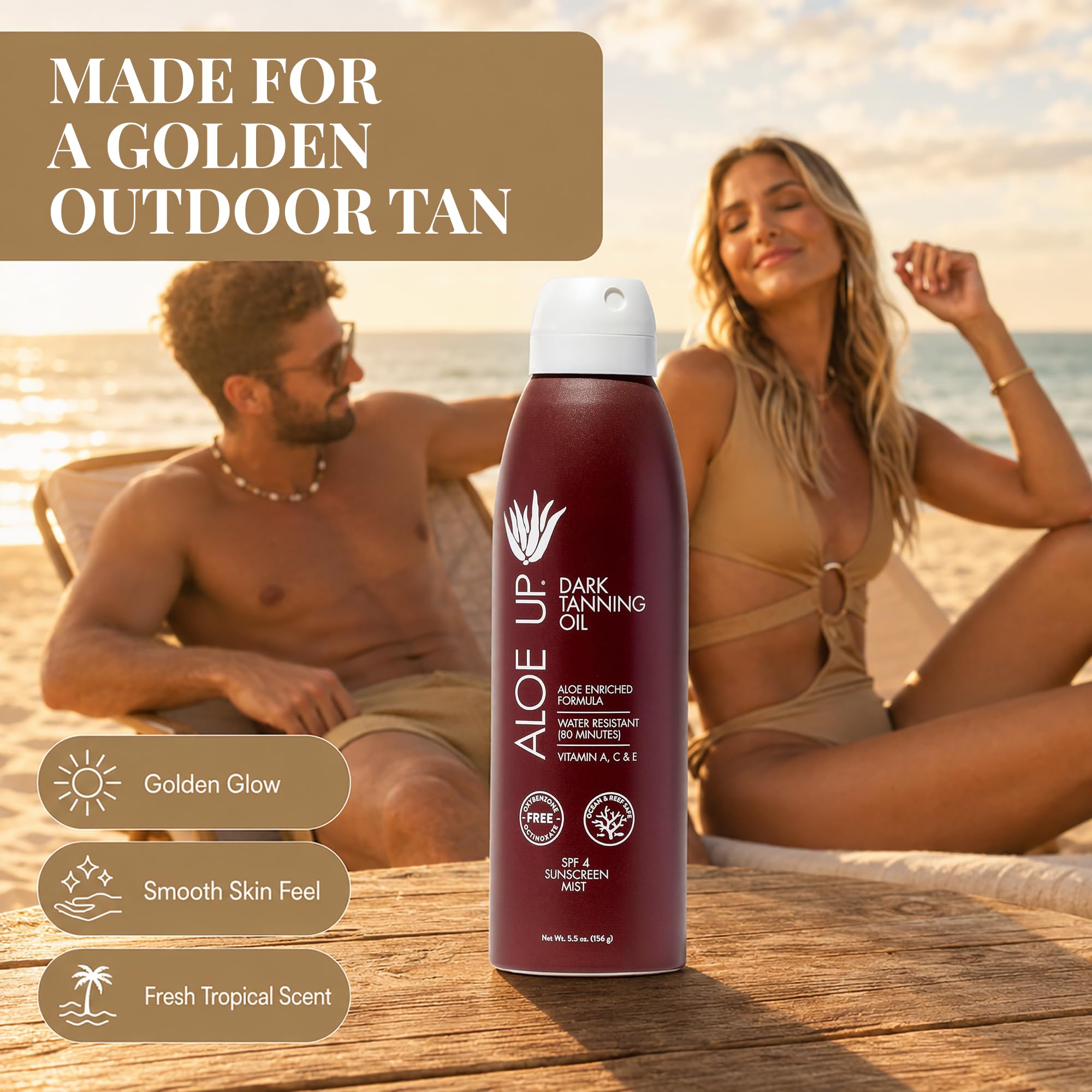 Aloe Up Dark Tanning Oil Spray SPF 4 with Aloe Vera, 6 oz, 2-Pack