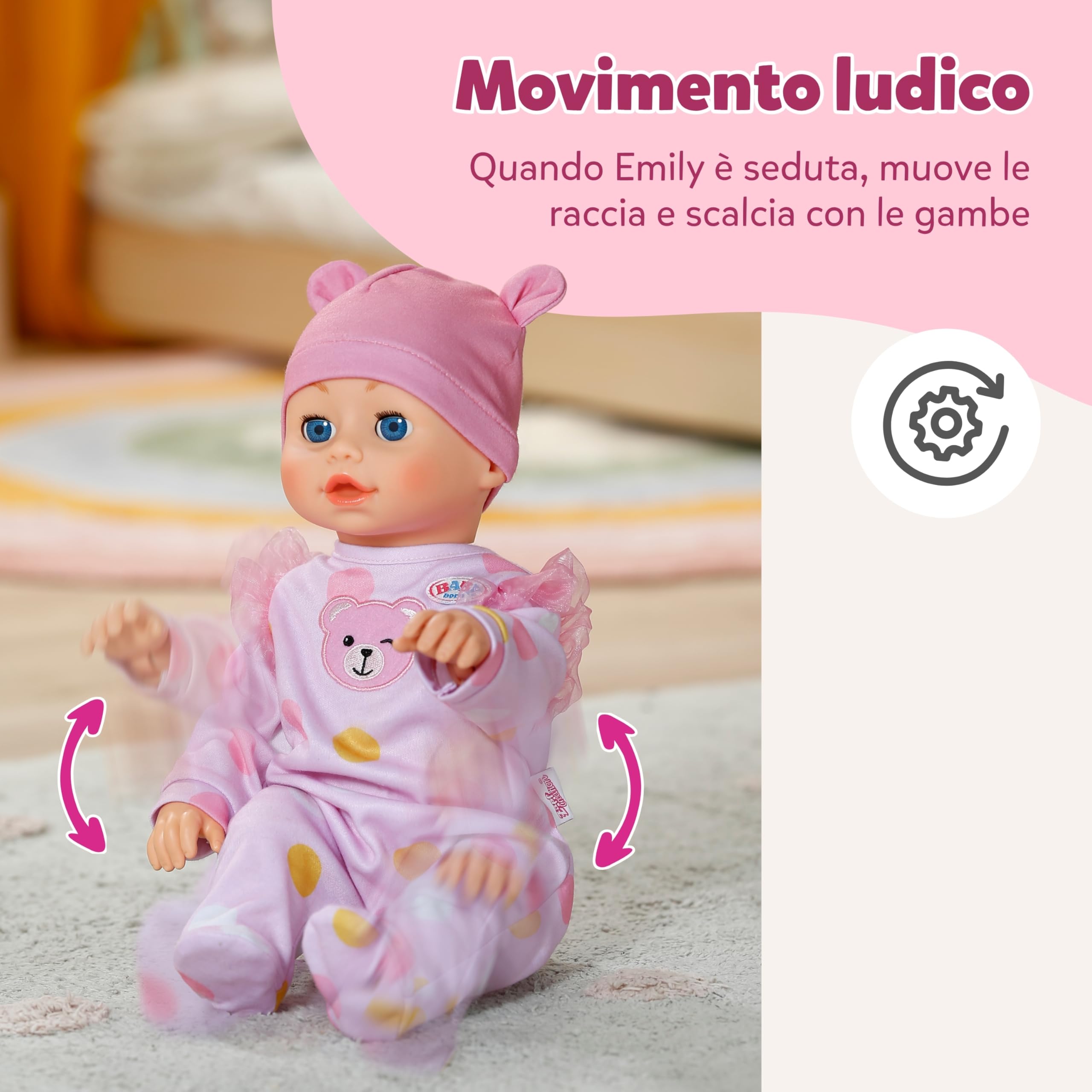 BABY born Emily Cammina con me 43 cm bambola sonora | Funzione elettronica con camminata e suoni, tutina rosa e cappellino, da 3 anni