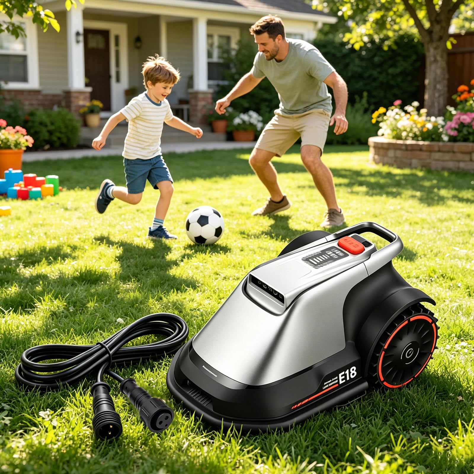 Cable alargador de 10 m compatible con robot cortacésped Eufy E15 E18 | Piezas de repuesto cargador cable de carga para robot cortacésped, negro