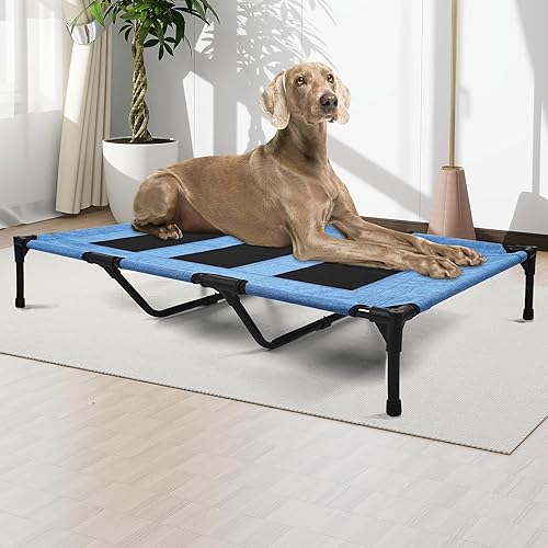 Miniatura 11 de Cama elevada para exteriores para perros, cuna elevada portátil con refrigeración, cama lavable para mascotas, perros grandes, color negro