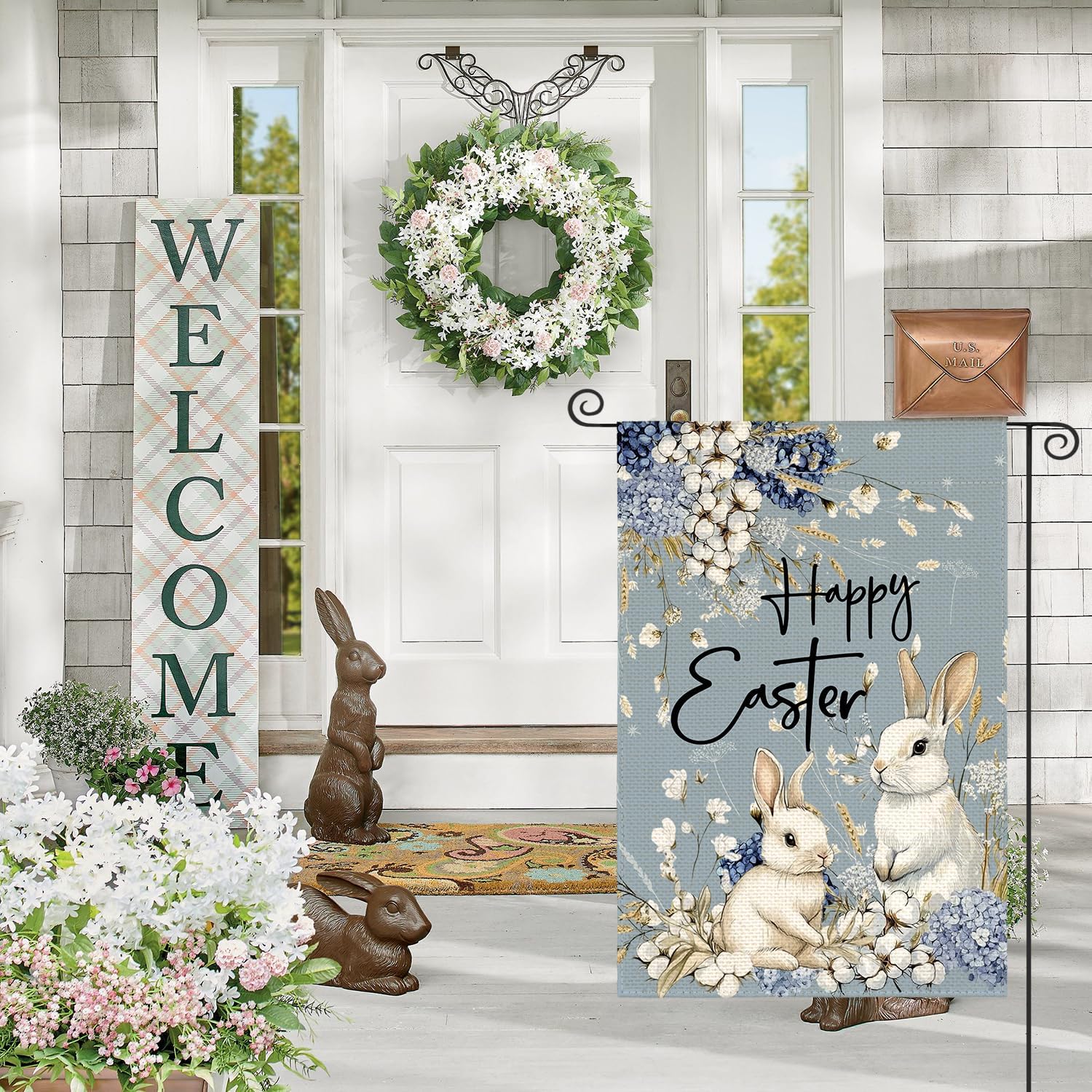 AVOIN colorlife Happy Easter Floral Garden Flag 12x18 Inch Double Sided Outside, Flowers Bunny Rabbit Yard Outdoor Flag - Image 4