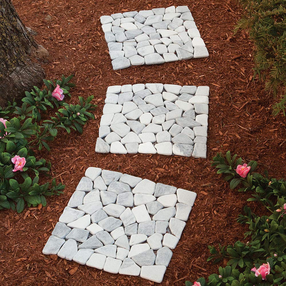 Bits and Pieces - Stepping Stones Outdoor Walkway - 12" River Rock Landscaping Decorative Stepping Stones - Set of Three (3) - Backyard Decor Garden Pavers for Outside Walkway