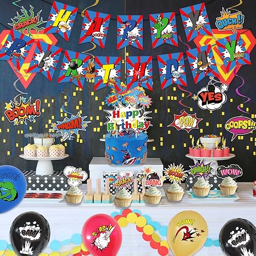 Miniatura 7 de Suministros de fiesta de cumpleaños de superhéroes decoraciones de fiesta temática de superhéroes decoración de cumpleaños para niños y niñas
