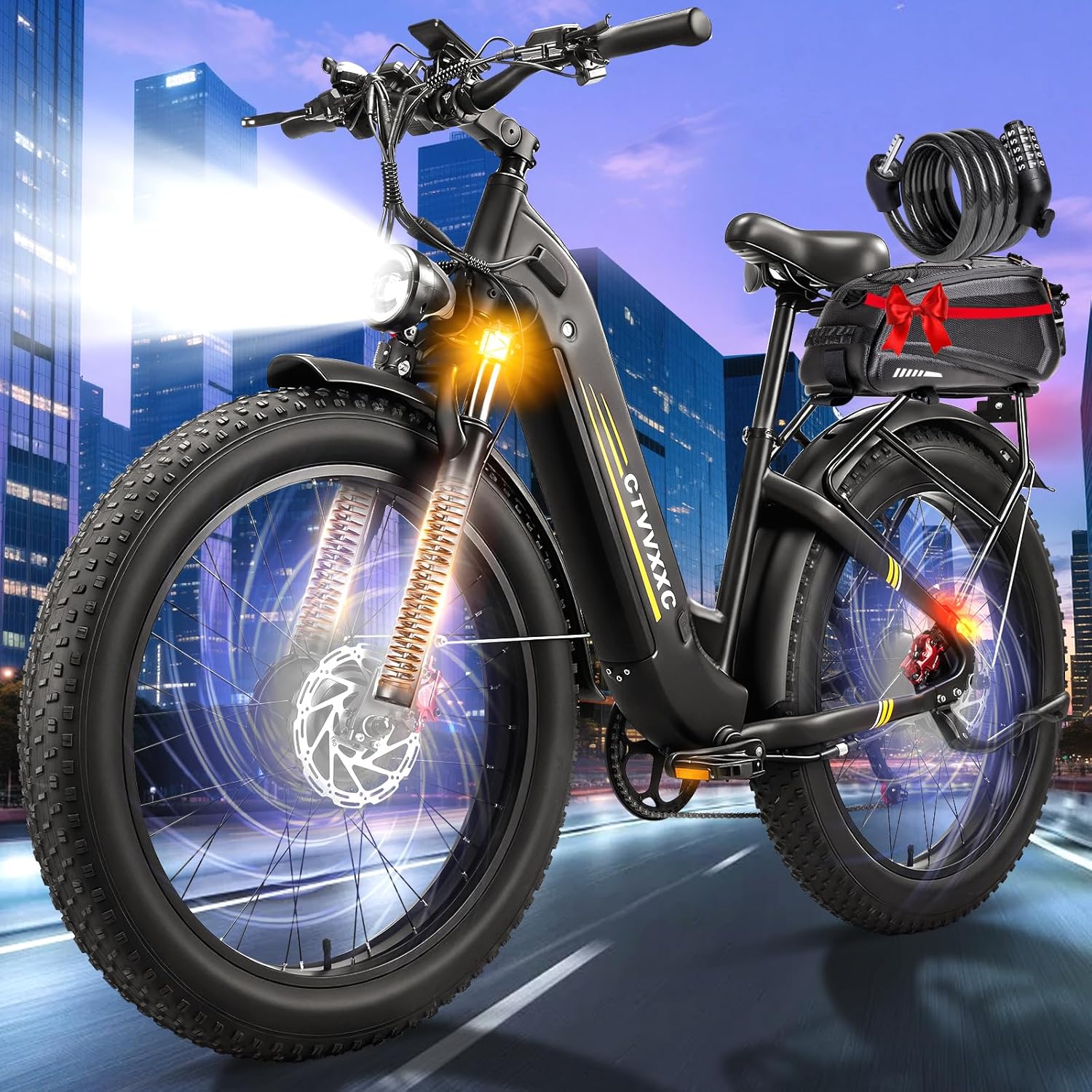 8000W Peak 45-50MPH Dual Motor Bike for Adults, 52V 26Ah 1352Wh Battery 95-105 Miles Long Range with Hydraulic Disc Brake,26”x4.0” Fat Tire Electric Mountain E Bike 7-Speed Gear Lockable Suspension