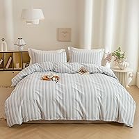 Vista 38 de ECOCOTT Juego de funda de edredón color azul neblina tamaño Queen, 3 piezas, 100% algodón lavado, 1 funda de edredón con cremallera y 2 fundas