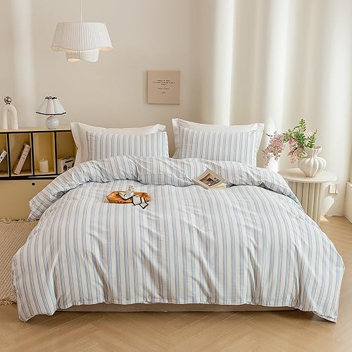 Miniatura 38 de ECOCOTT Juego de funda de edredón de 3 piezas, 100% algodón lavado, 1 funda de edredón con cremallera y 2 fundas de almohada, ultrasuave