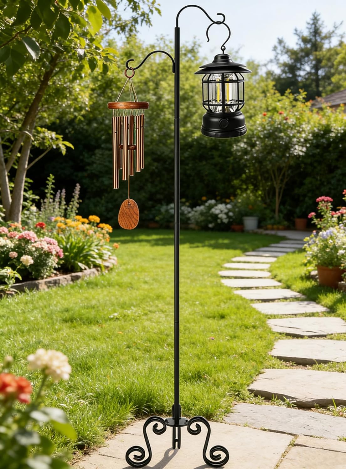 77" Shepherd's Hook Stand with Base,Freestanding Adjustable Shepherd's Hook for Outdoor/Indoor, Holds Bird Feeders, Wind Chimes, Lanterns, Garden Decor