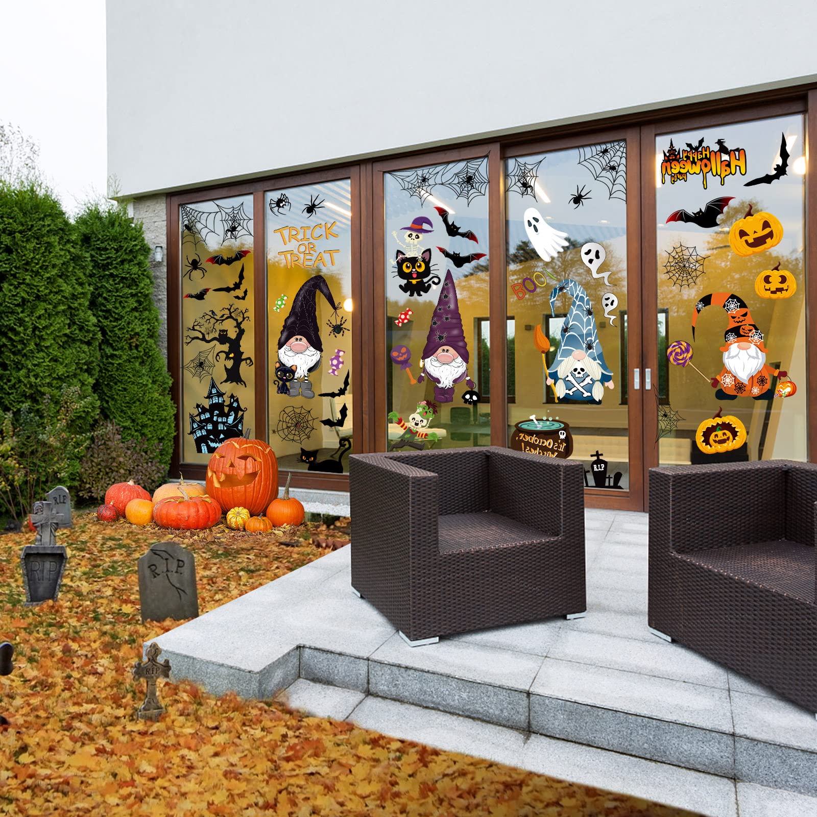 Adesivi Per Finestre Halloween – 140 Pezzi Di Scheletri E Fantasmi, Rimovibili E Double-Face, Per Decorazioni Casa E Ufficio
