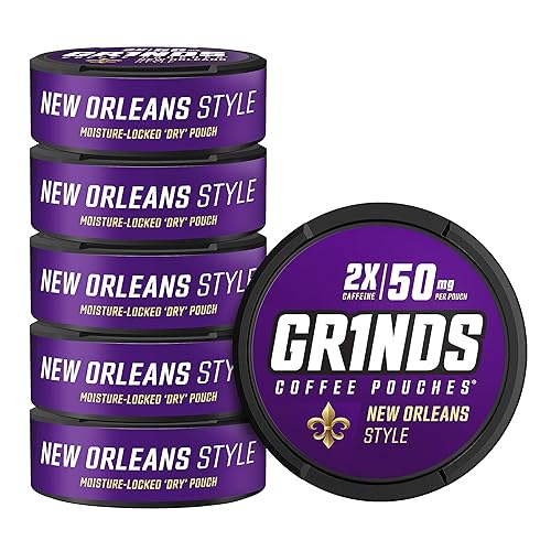 Grinds Bolsas de café 6 latas de Nueva Orleans Fabricado en los Estados Unidos 18 bolsas por lata 2 x cafeína 1 bolsa equivalente. 12 taza de