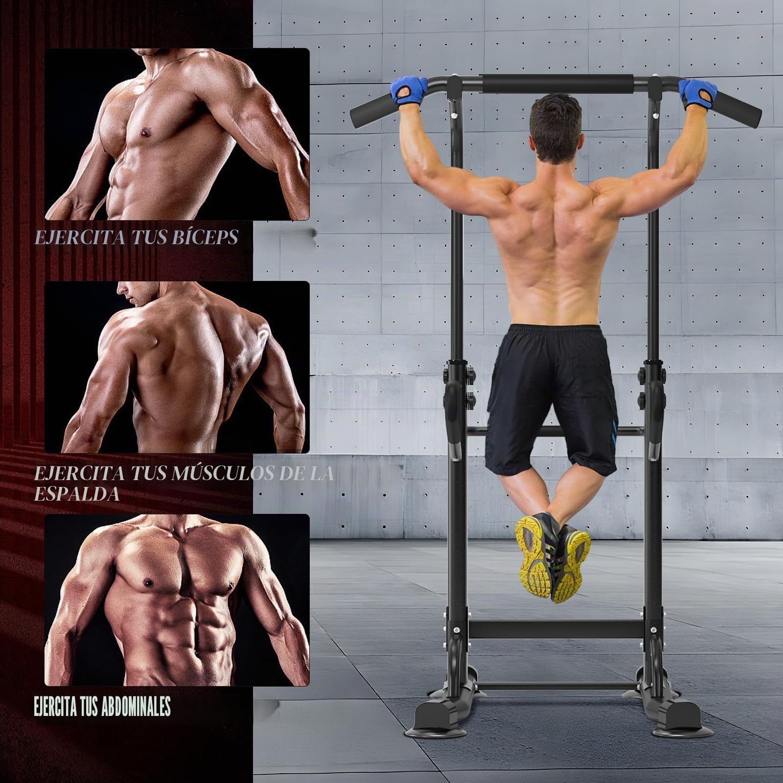 SogesPower Estación de musculación, Power Tower Dip Station Barra de dominadas para gimnasio en casa, Marco reforzado, con Altura ajustable