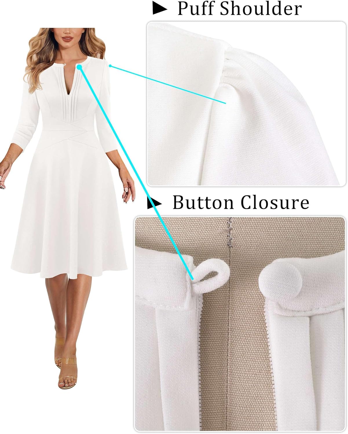 VFSHOW Womens Work Office Business Church Slim A-Line Dresses Front Zipper V Neck Elegant Cocktail Party Fit and Flare Dress - Image 5