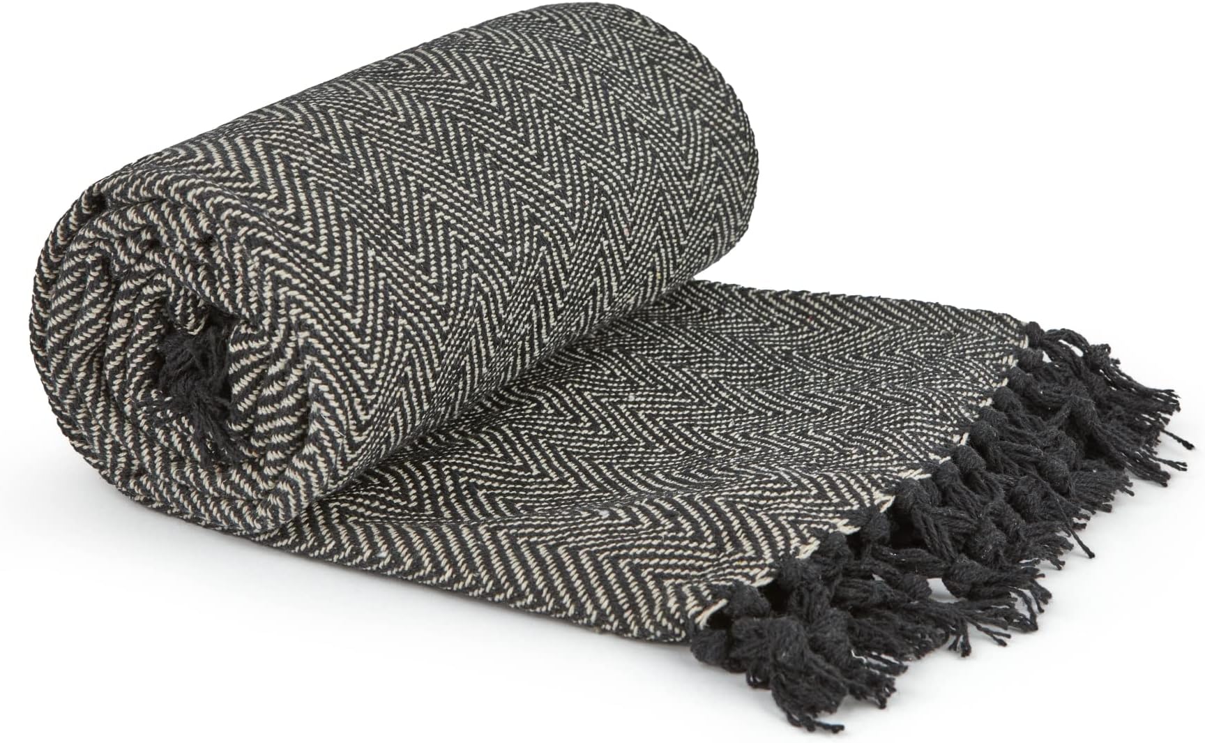 Emma Barclay Herringbone - Recycled Cotton Patterned Chair Sofa Setee Bed Throw Over Blanket in Black - 50x60 (127x152cm)