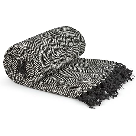 Emma Barclay Herringbone - Recycled Cotton Patterned Chair Sofa Setee Bed Throw Over Blanket in ...