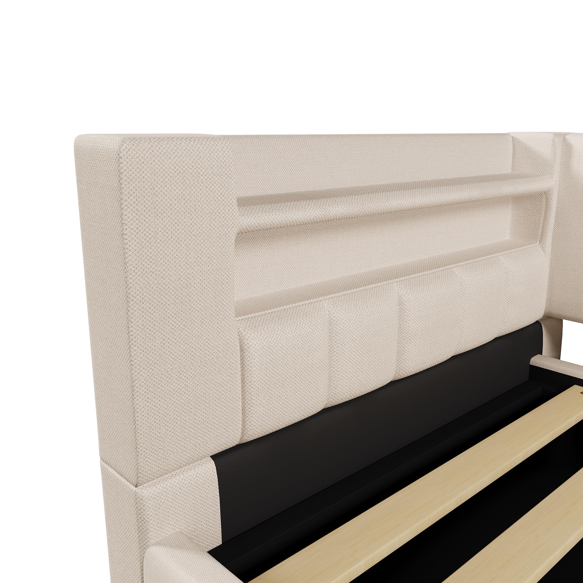 Moimhear Daybett, Hydraulische Lagerungt, Mit USB Typ-C Ladefunktion, Sofabett, Einzelbett, Ohne Matratze, Leinen, minimalistischer Stil (Beige, 90x200cm)