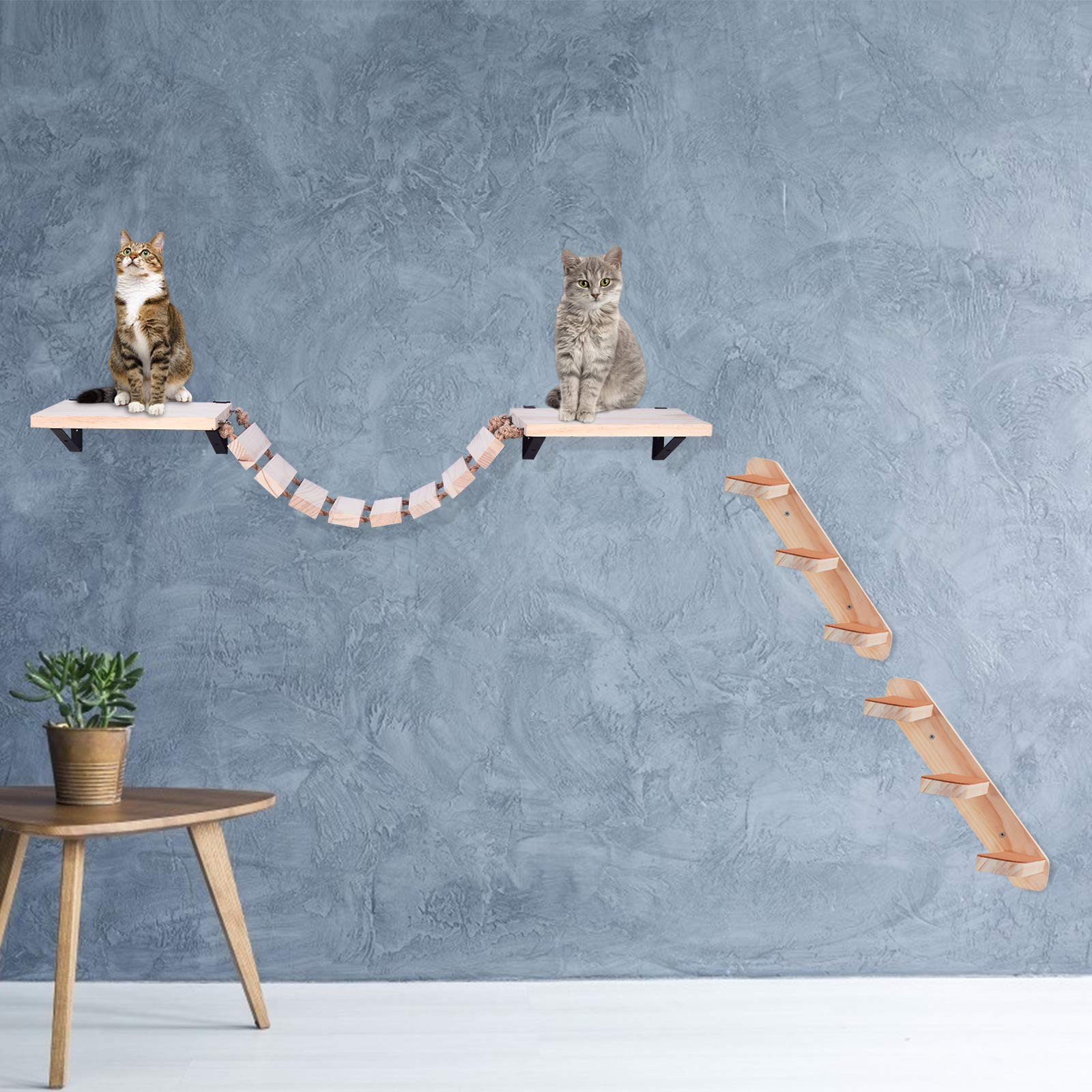 Purife Wood Cat Wall Ladder Wall Steps Handcrafted Cat Wall Climber