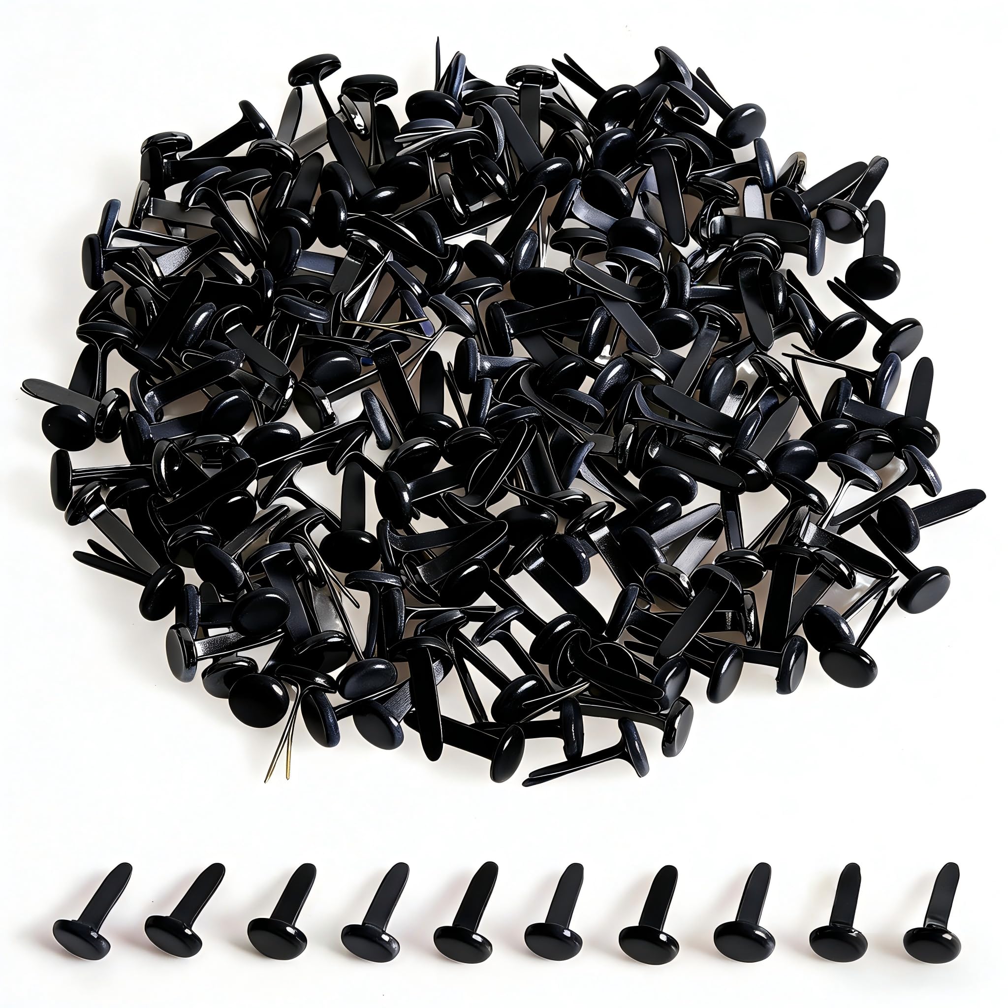 Moinkerin Black 200 Pcs Paper Fasteners Split Pins Crafts 0.3 X 0.55Inch Mini Brads For Paper Crafts Brad Fasteners For Diy,Crafting,Scrapbooking,Stamping Round Head Fasteners For Office (8X14mm)