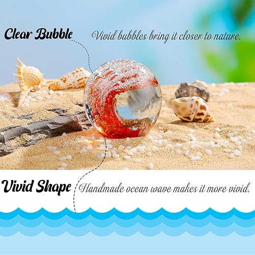 Miniatura 4 de Figuras de vidrio soplado a mano, bola de vidrio con pisapapeles para amantes del océano, color rojo con luz dorada y bola de burbujas blanca,