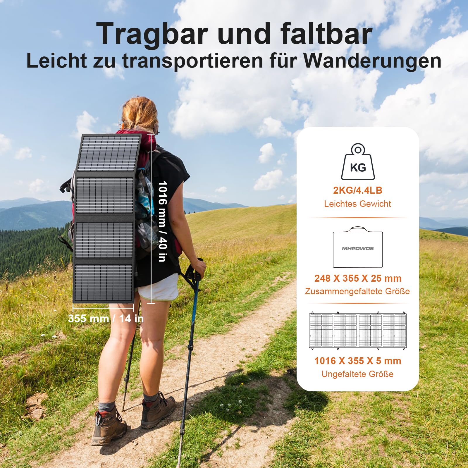 60W Tragbares Solarladegerät mit Ständer, Faltbares Solarpanel mit USB-C, USB-A und DC-Ausgängen, für Camping, Wandern, Notstromversorgung für Kleine Stromgeneratoren, Telefone, Powerbanks