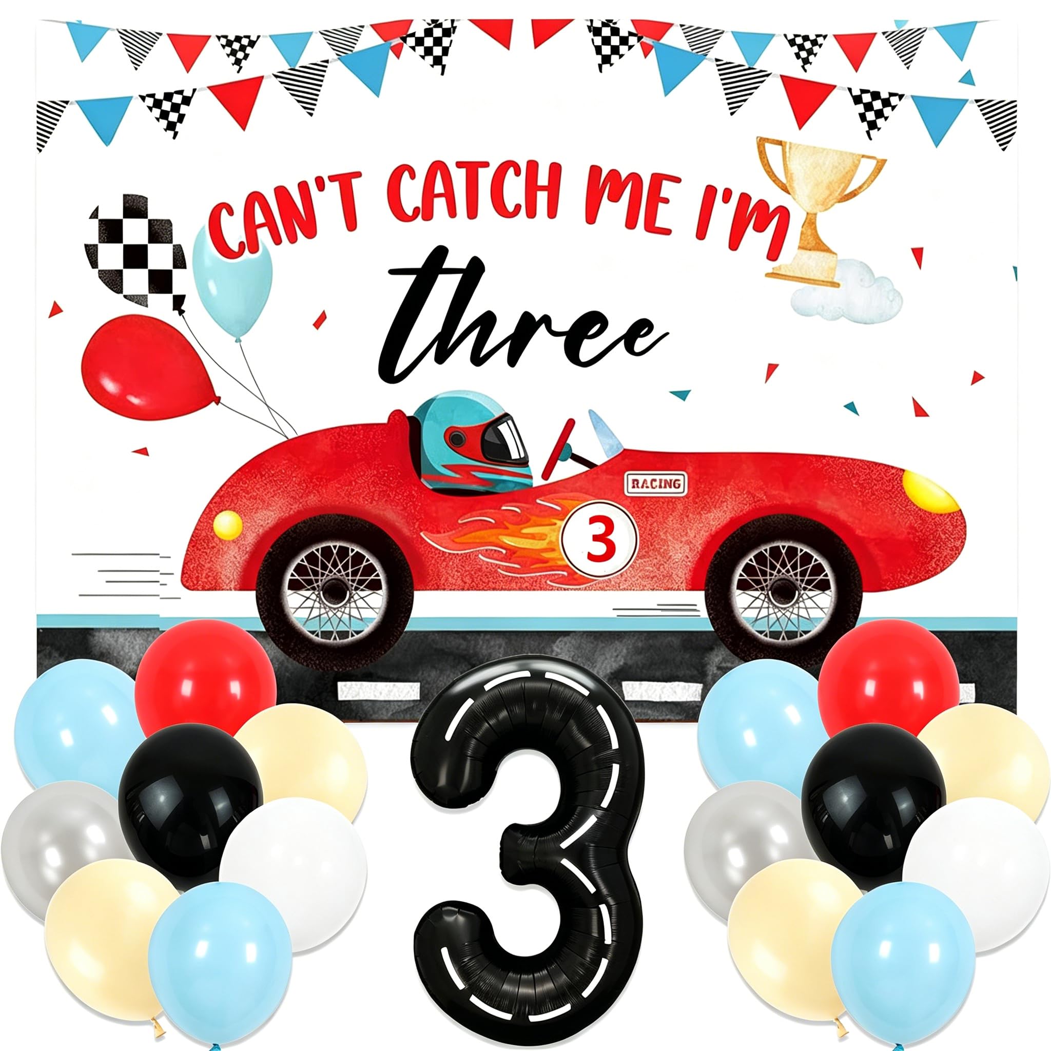 Cant Catch Me Im 3 Birthday Decorations Cars Backdrop Cars 3 Theme Party