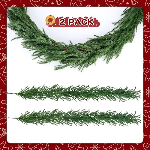 Miniatura 9 de Guirnalda de pino Norfolk artificial de 12 pies x 6 pies, guirnalda de Navidad para manto, chimenea, mesa, pared, ventana, dormitorio, valla,