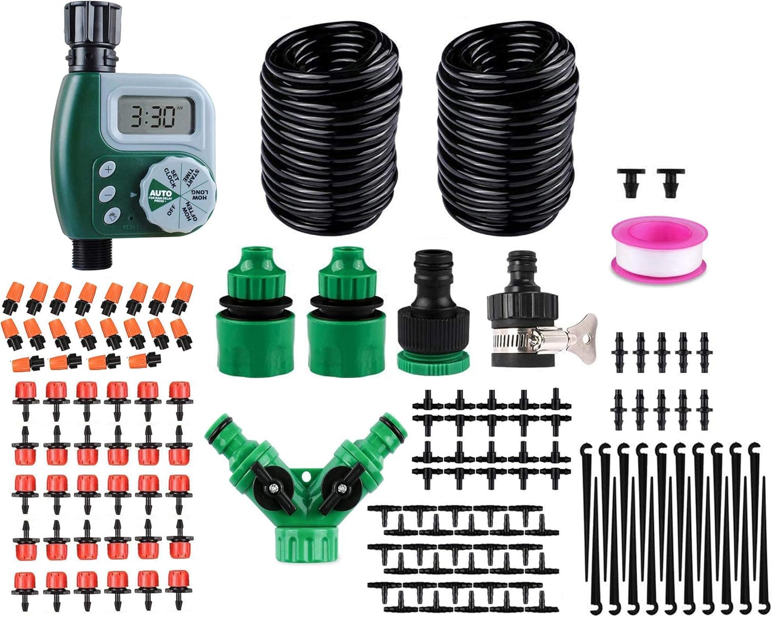 100ft/30M Drip Irrigation Kit with 151PCS DIY Automatic Garden Irrigation System for Garden,Greenhouse 1/4" Tubing Hose Adjustable Nozzles Micro Drip Set (No Battery) : Patio, Lawn & Garden