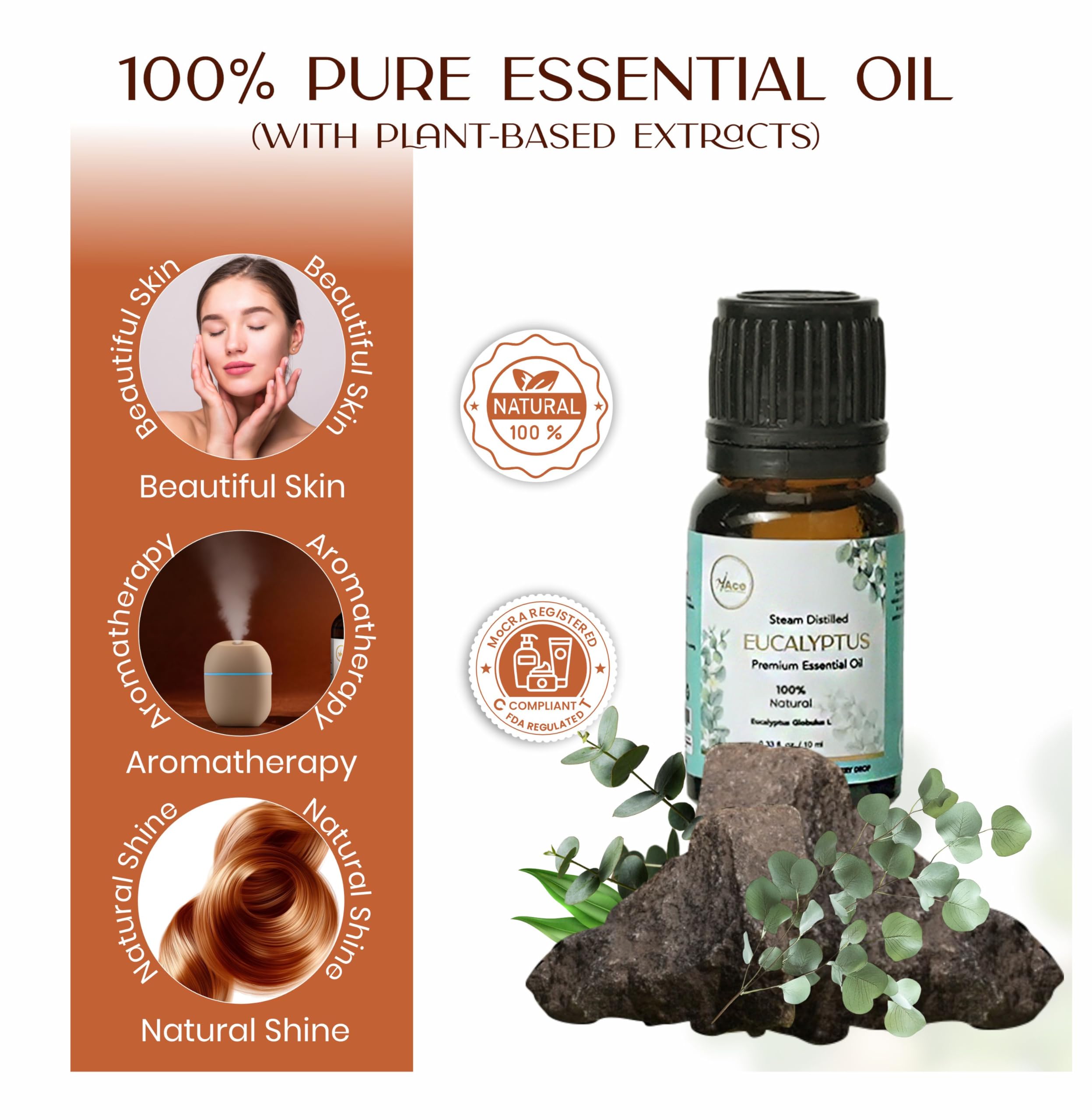 My Ace Eucalyptus Essential Oil – 100% Pure & Natural, Steam-Distilled, Undiluted Oil for Diffuser, Aromatherapy, Massage, Candle & Soap Making – Amber Glass Bottle – 10ml - Image 4 thumbnail