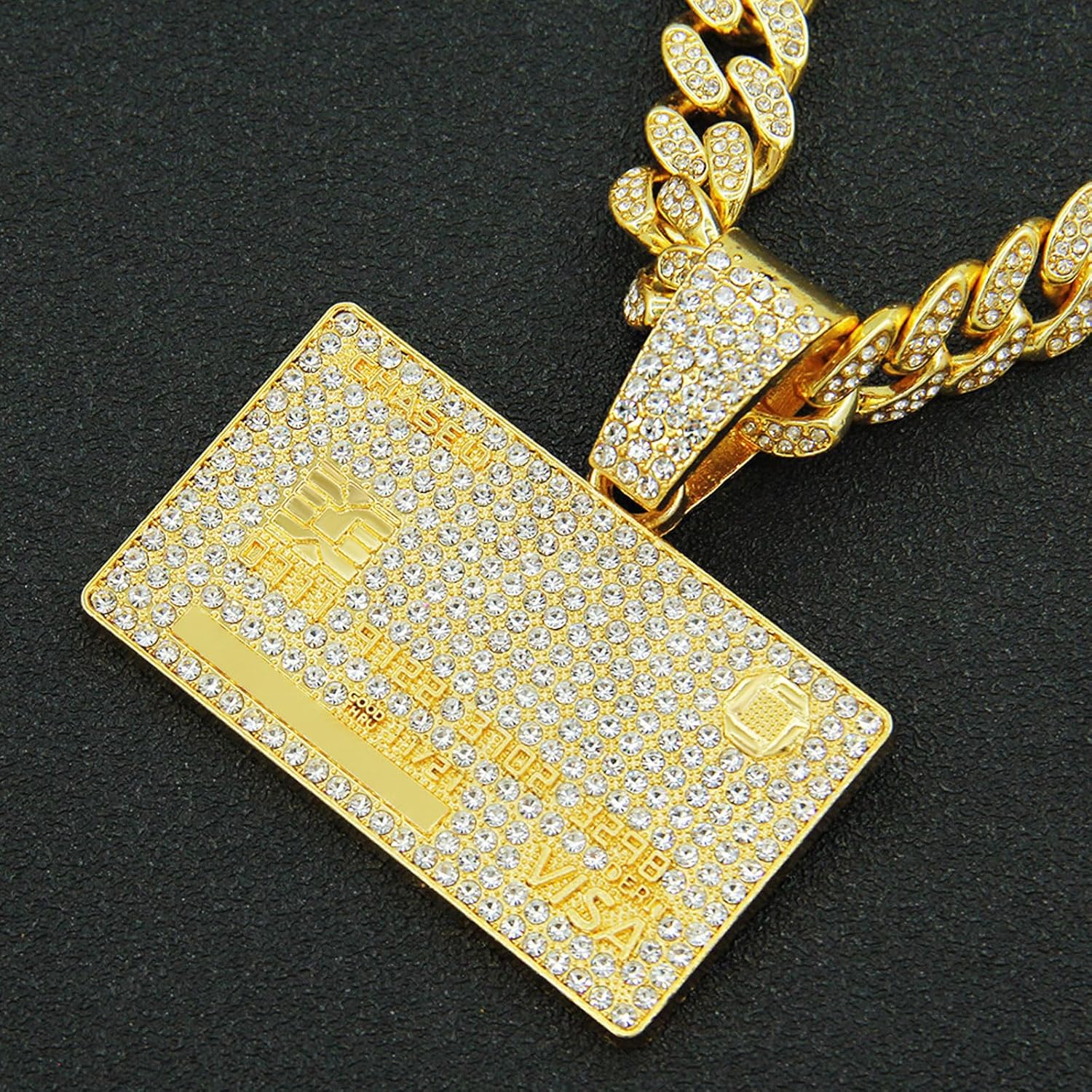 Credit card Hip-hop Cuban Chain, Pendant Miami Cuban Link Chain for Men, Gold/Silver Plated Diamond Necklace, Iced Out Hip Hop Necklace - Image 4