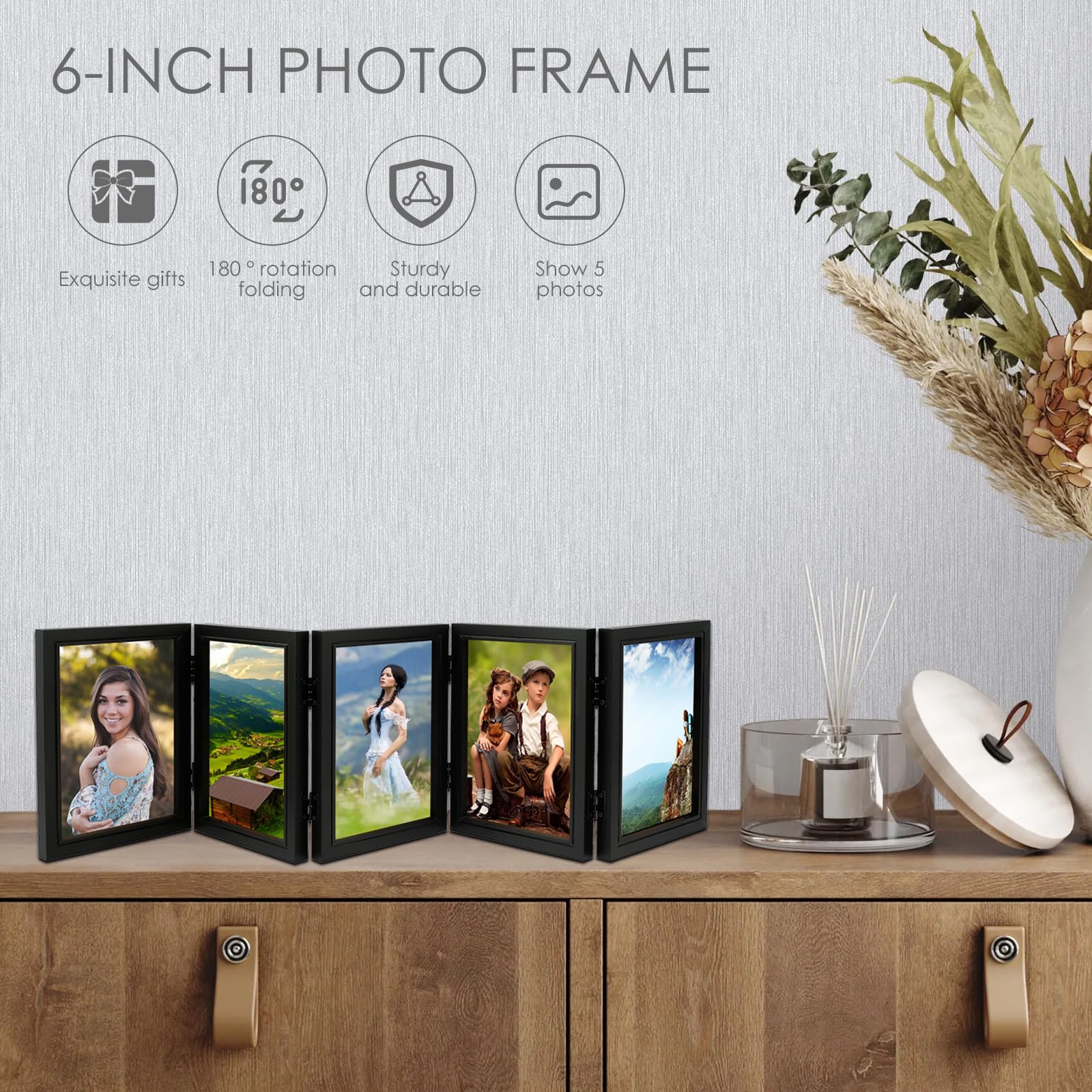 Amazon.co.jp: Powanfity フォトフレーム 5面 額縁 卓上 木製 写真