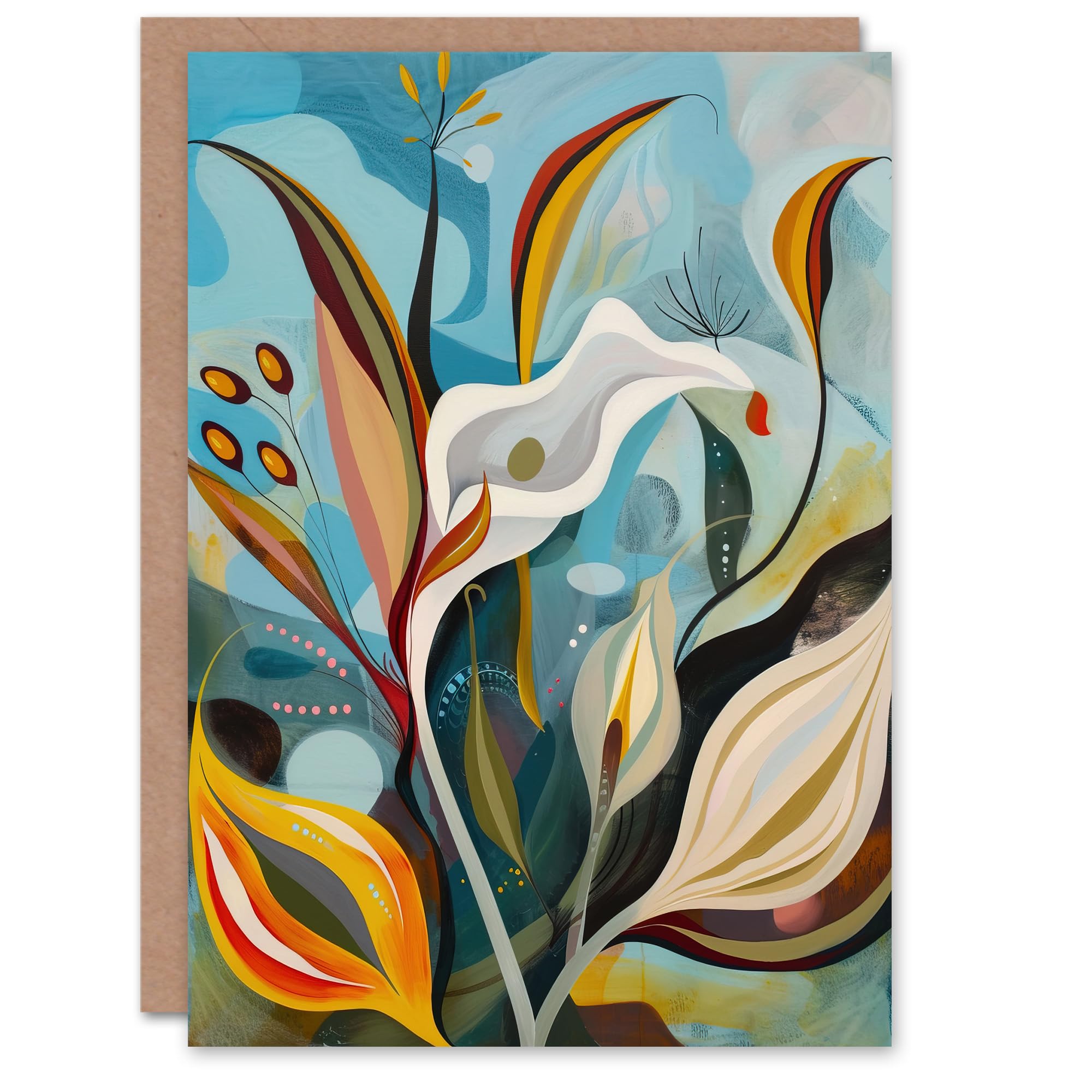 Artery8 Greeting Card Abstract Lily Flowers in Bloom Colourful Spring For Her Woman Birthday Card