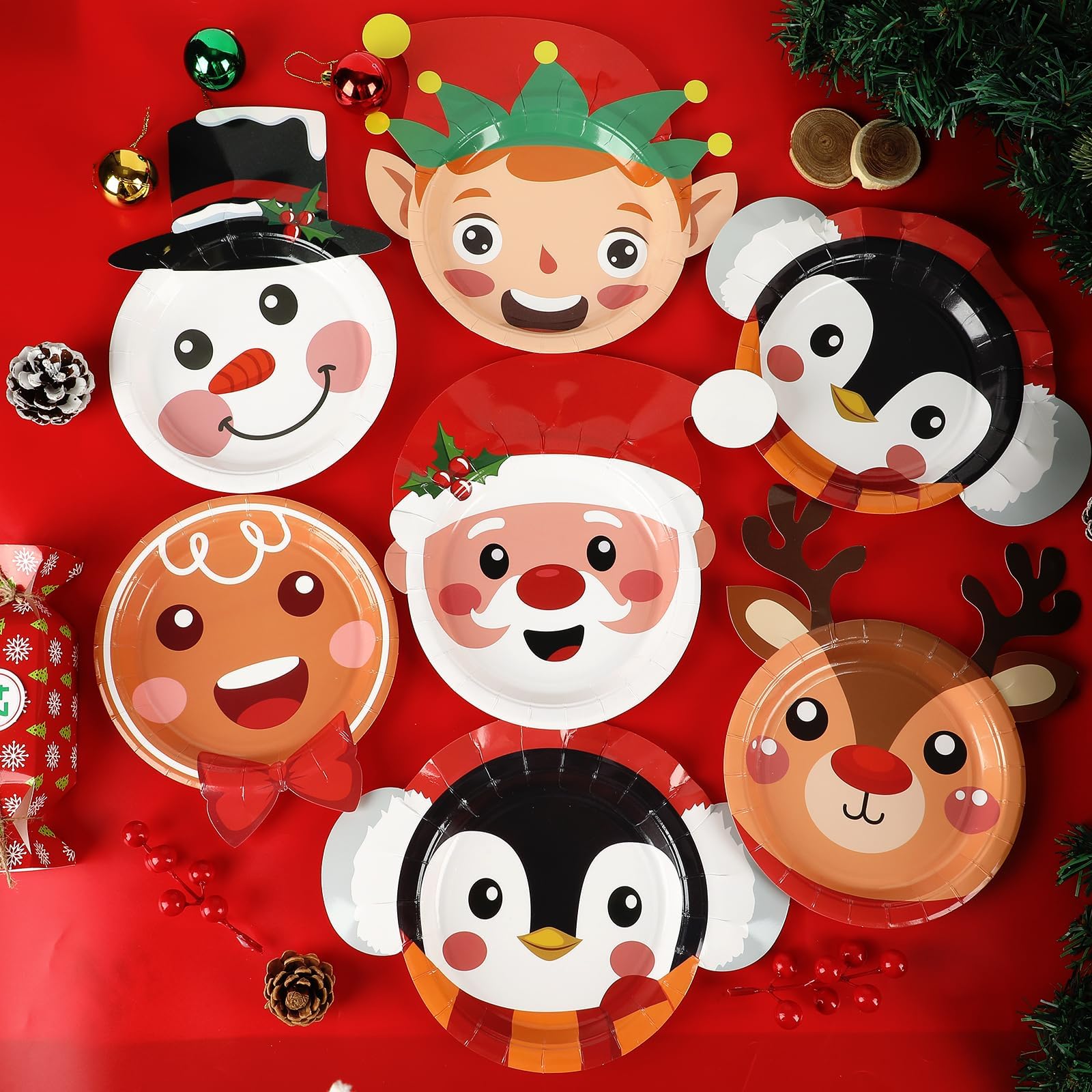 Wiooffen Lot de 80 assiettes en carton jetables pour Noël, Noël, bonhomme de neige, assiettes à dessert, décorations pour 80 invités