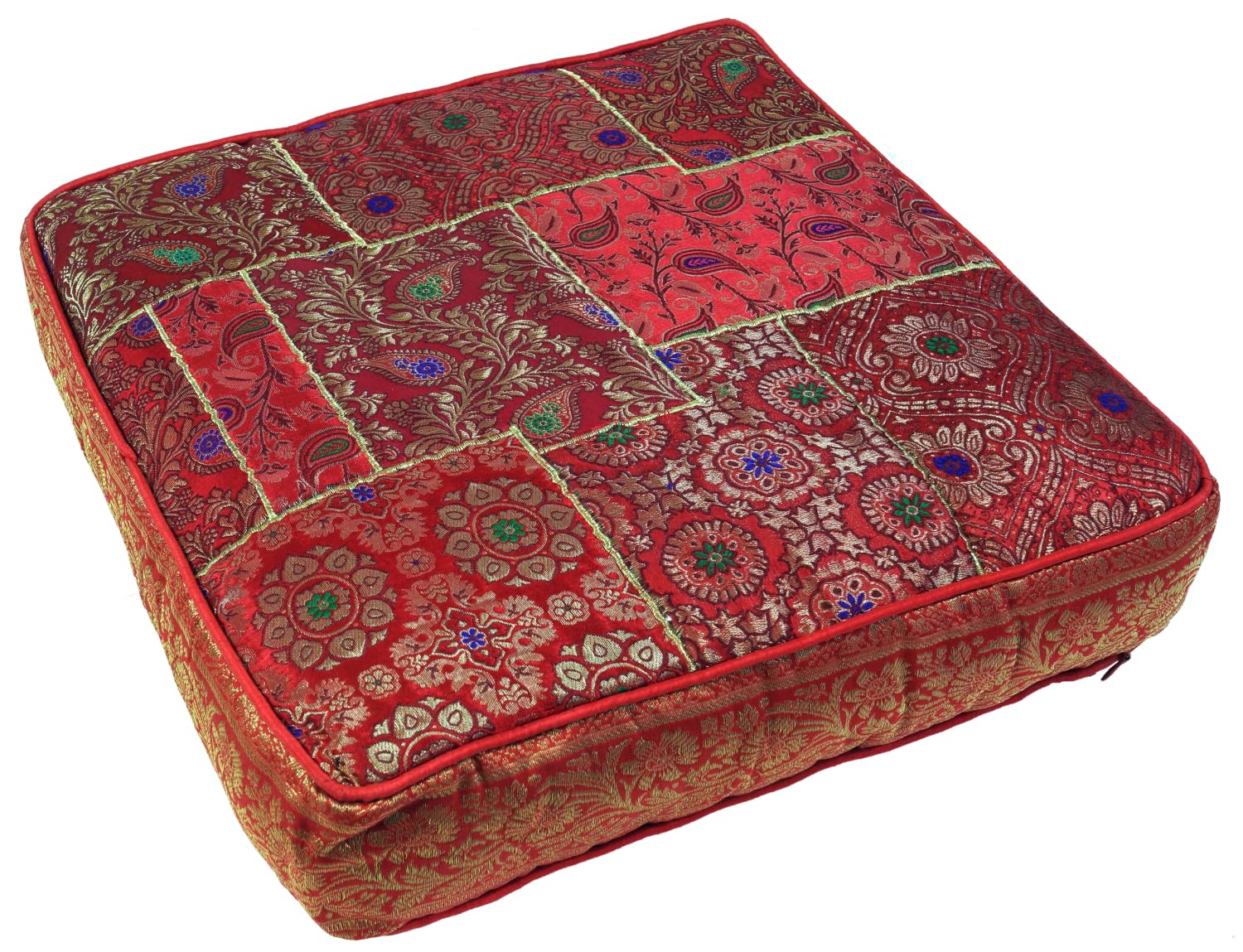 GURU SHOP Orientalisches Patchwork Kissen 50 cm, Bodenkissen, rot