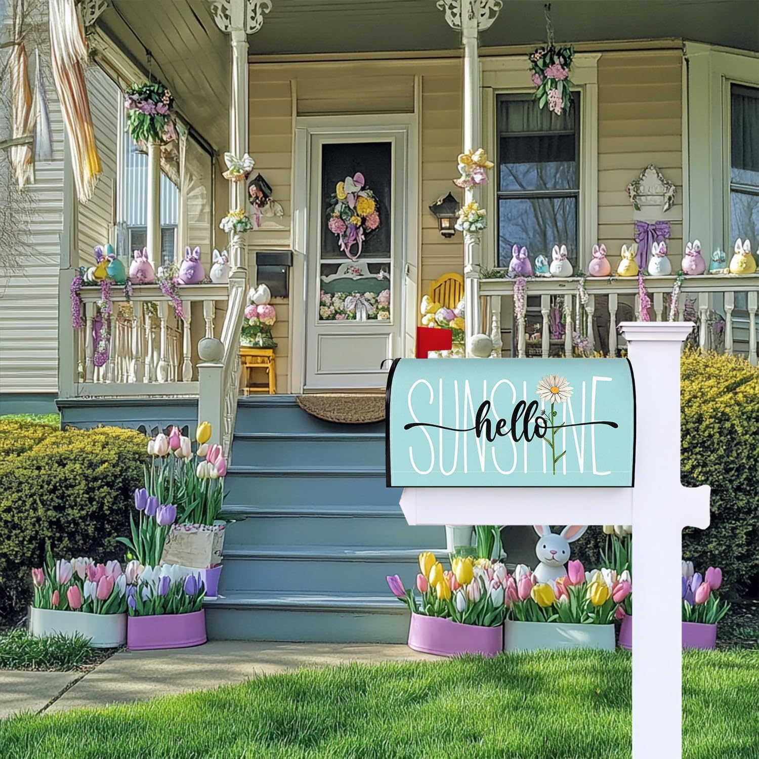 Spring Summer Mailbox Cover 25.5x21 Inch, Hello Sunshine Daisy Post Letter Box Covers, Seasonal Magnetic Waterproof Mail Wraps for Outdoor Yard Garden Oversized Mailbox Decor