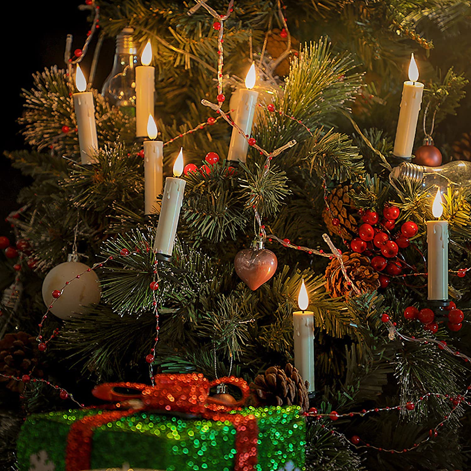 TechKen Lot De 30 Bougies De Sapin De Noël LED RVB Avec Télécommande à Clip - Bougies