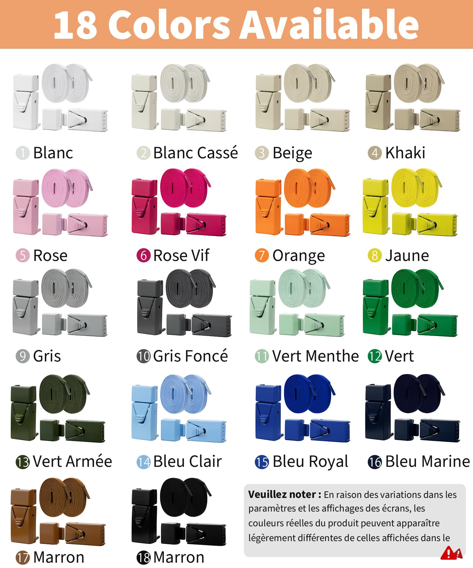 Lacets Élastiques 8mm Sans Laçage Stepace 2 Paires Enfants Adultes