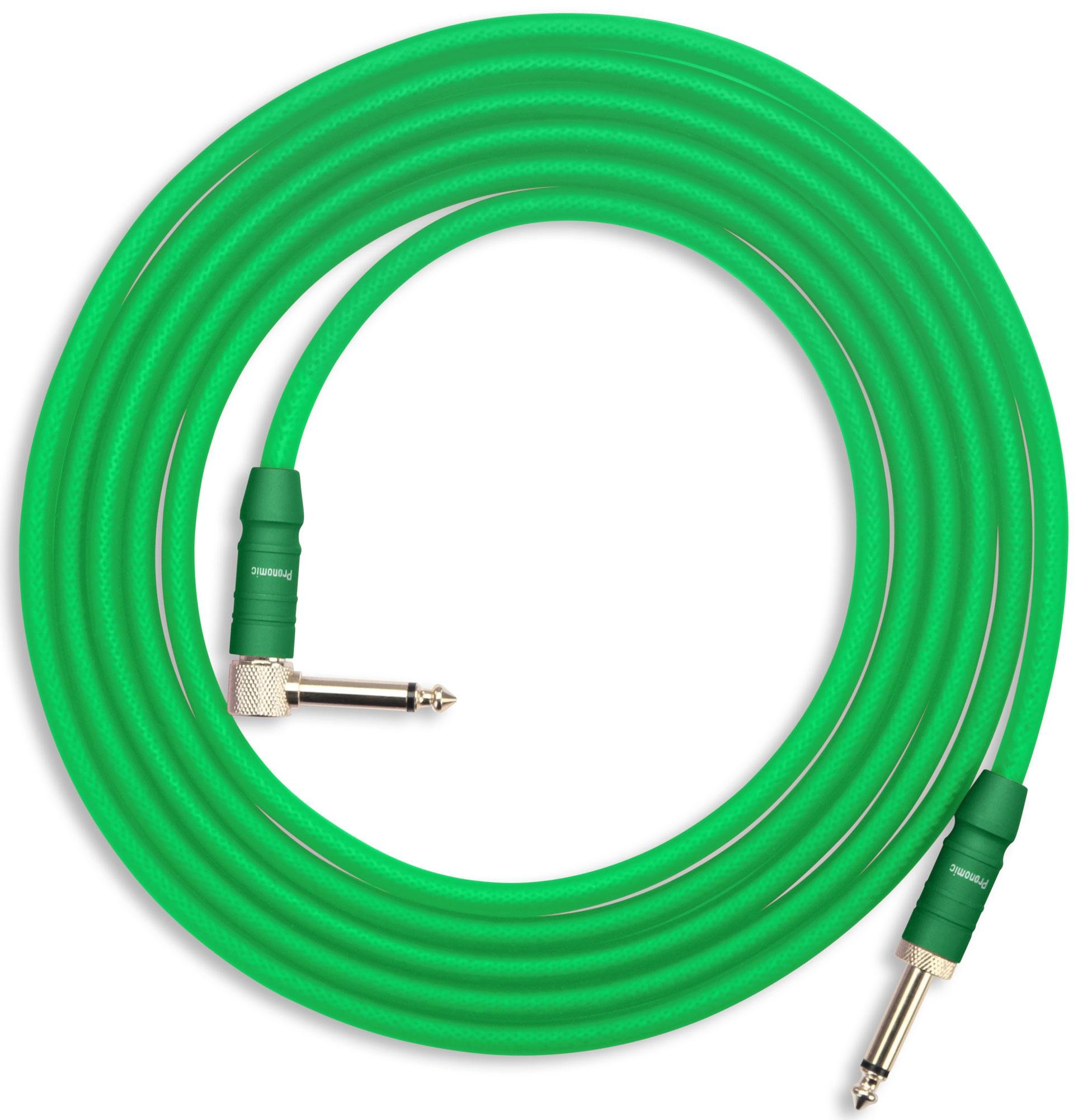 Pronomic Trendline INST-3NG Cable de Instrumento 3m verde Set de 5 | Conectores: jack de 6, 3mm (ángulo) -> jack de 6, Conectores chapados en oro de 24 quilates, Longitud: 3m, Alivio de tensión