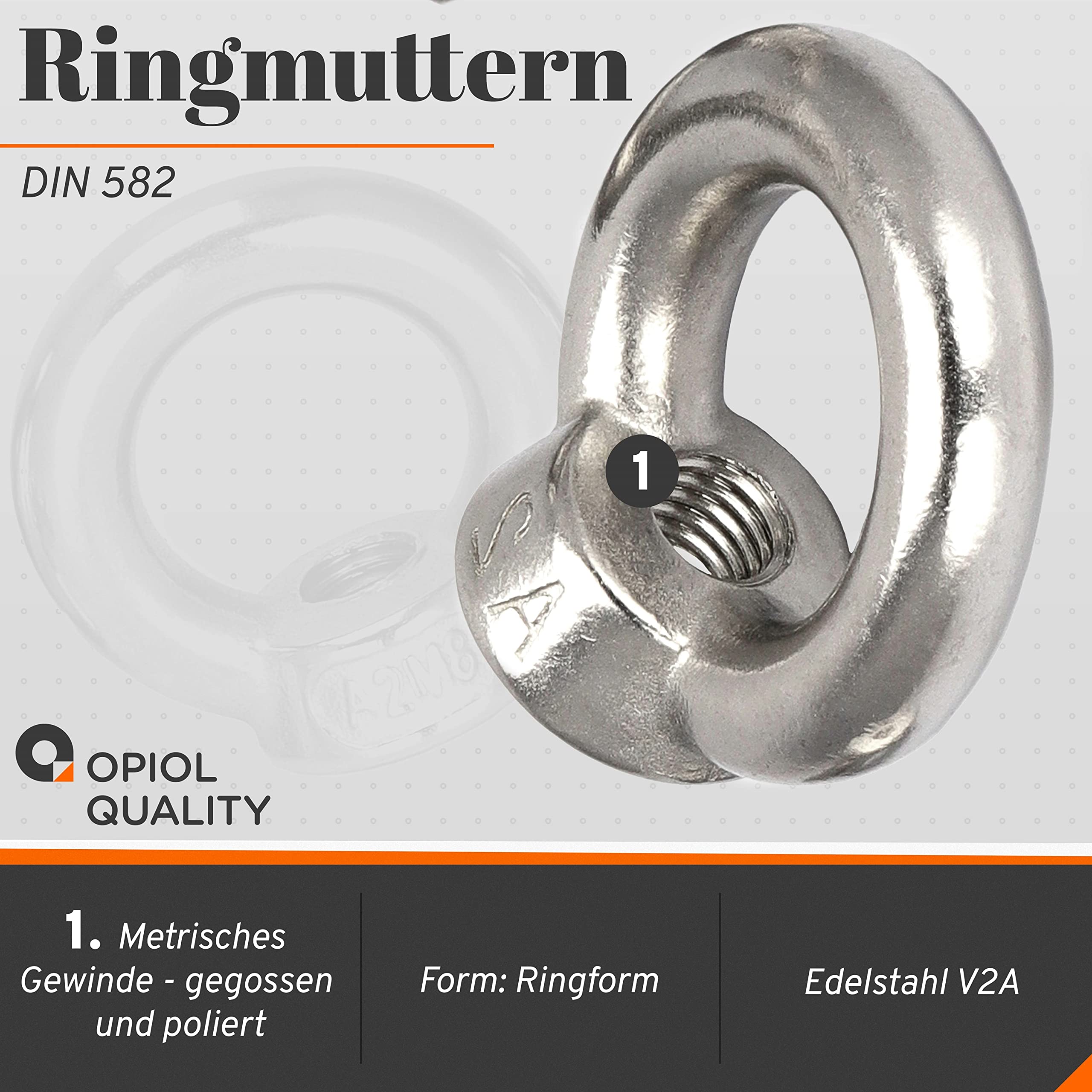 Ringmuttern ähnl. DIN 582, gegossen und poliert M10 aus Edelstahl A2 V2A (30 Stück) Ösenmutter Mutter Zurröse Augenmutter Öse Augbolzen Bügelmutter Transportöse Kranöse Rostfrei