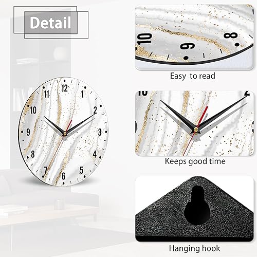 Miniatura 4 de SPUNKER Reloj para dormitorio, reloj de pared de mármol de oro blanco para decoración de sala de estar, relojes de cocina abstractos que funcionan