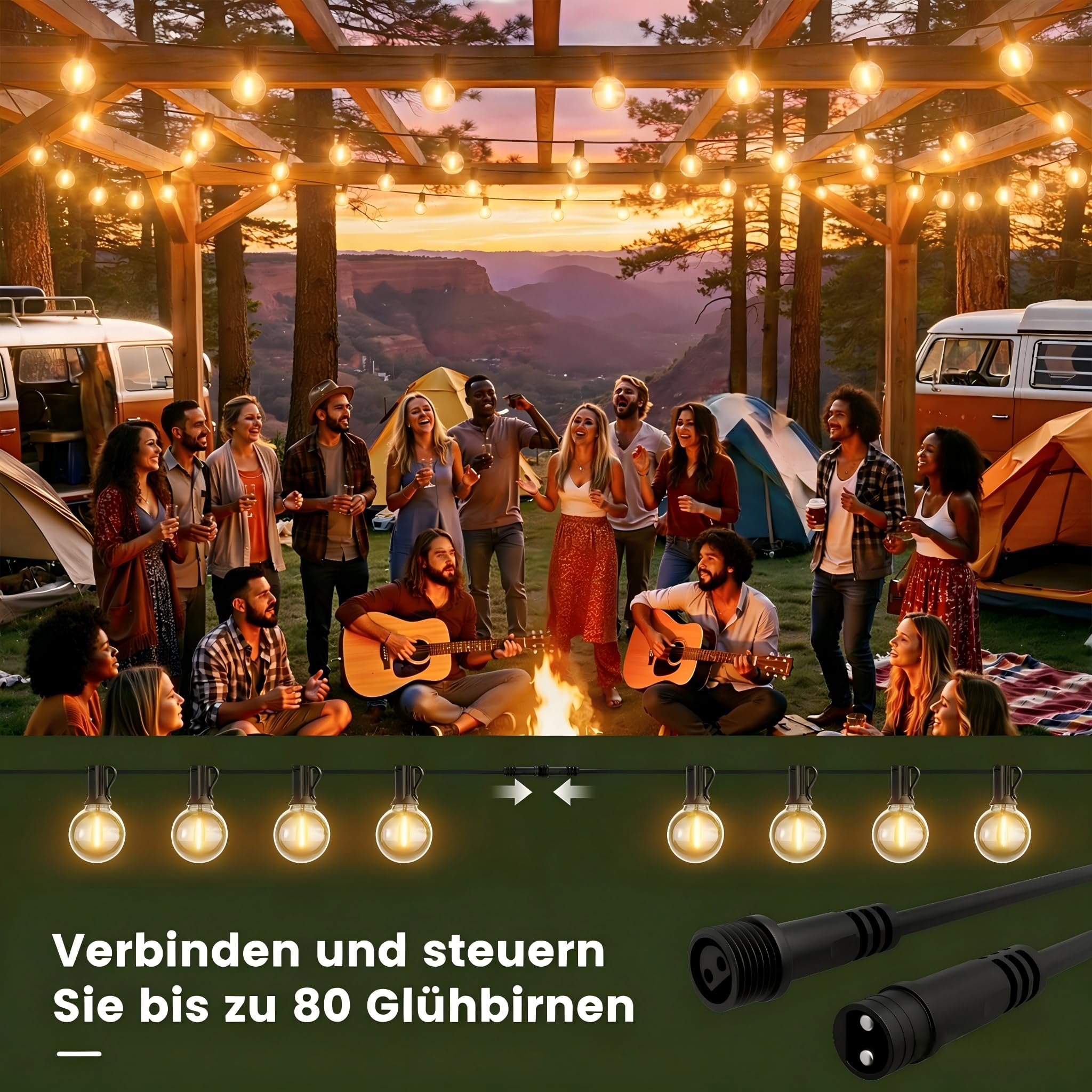 Yuusei Lichterkette Außen Strom, 20M Lichterkette Outdoor mit Fernbedienung | mit IP45 Wasserdicht, 24+1 G40 Dimmbar LED-Glühbirnen für Garten Pavillon Balkon Camping Party Hochzeit