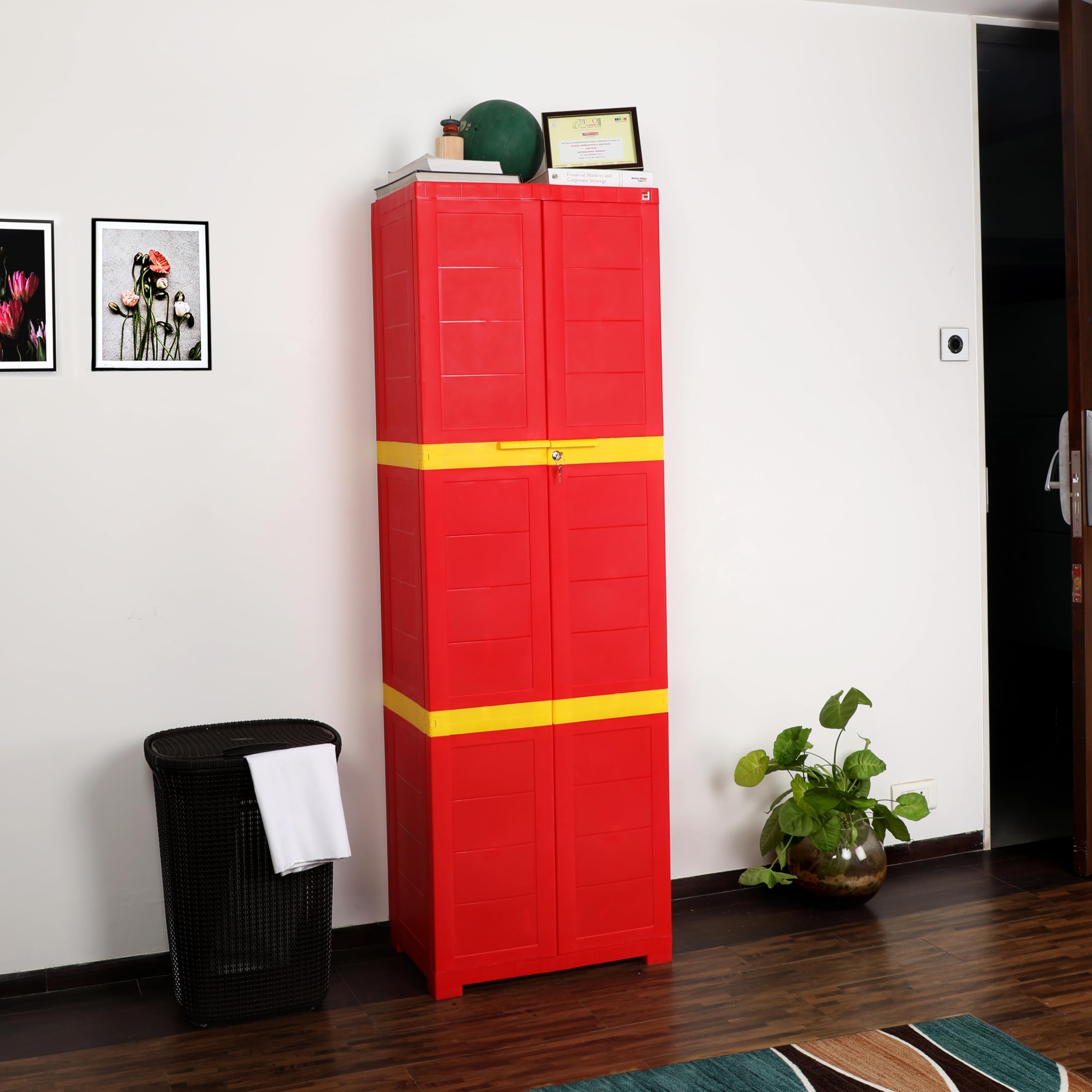 Cello Novelty Large Plastic Cupboard With Lock(Red And Yellow)