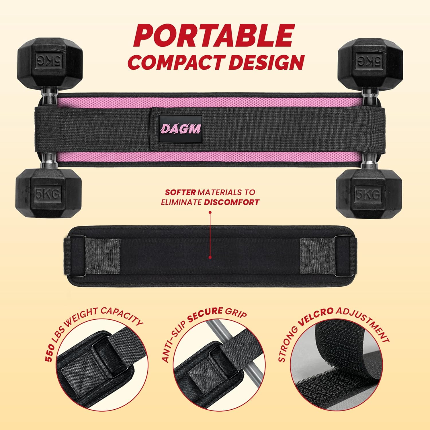 DAGM Hip Thrust Belt for Dumbbells heavy, Secure Glute Trainer with Non-Slip Extra Padding That Protects Your Hips - Ideal for Gym & Home Workouts - Use with Heavy Duty Kettlebells, Dumbbells, & Plates Hold up to 500 lbs - Image 2